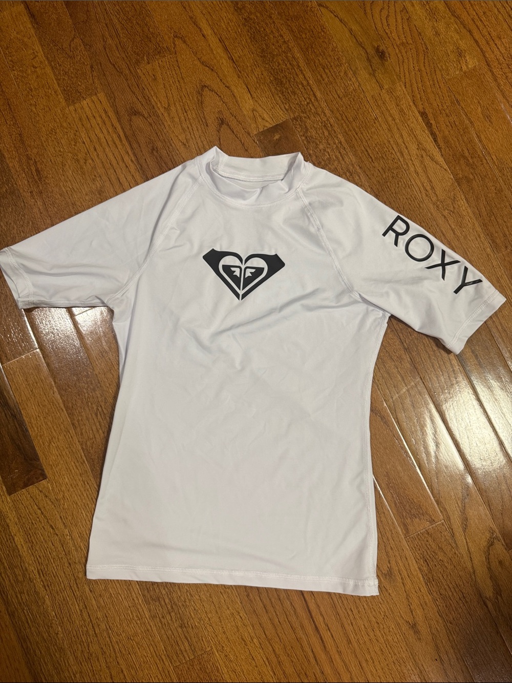 Roxy White Short-Sleeve Rash Guard with Black Logo